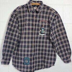 Vintage Disney Store Mens S Shirt Heavy Flannel Plaid Embroidered Mickey's Ski